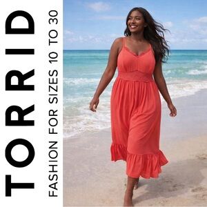 Torrid Salmon Pink Boho Lace Inset Maxi Dress, Large, NWT!